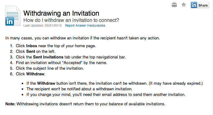 Withdrawing an invitation on LinkedIn